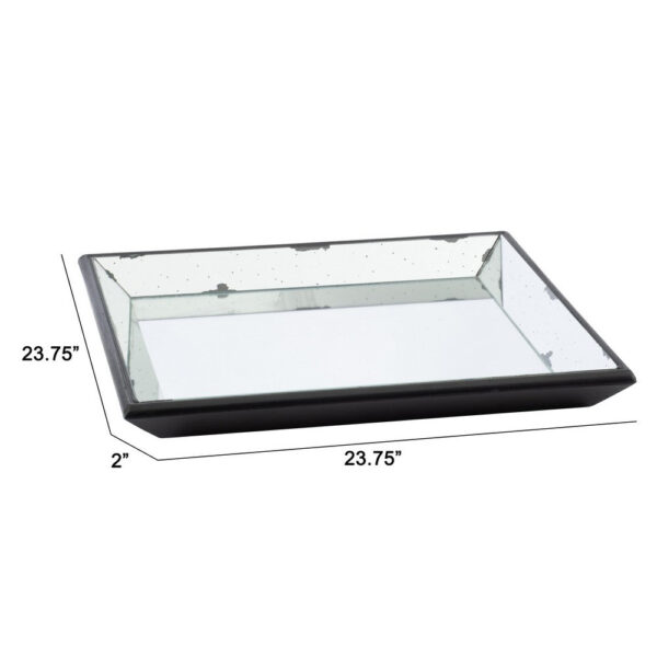 24 Inch Square Decorative Tray with Mirrored Surface, Modern Style, Black
