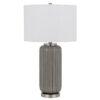 29 Inch Ceramic Curved Table Lamp with Stripes, Dimmer, Gray