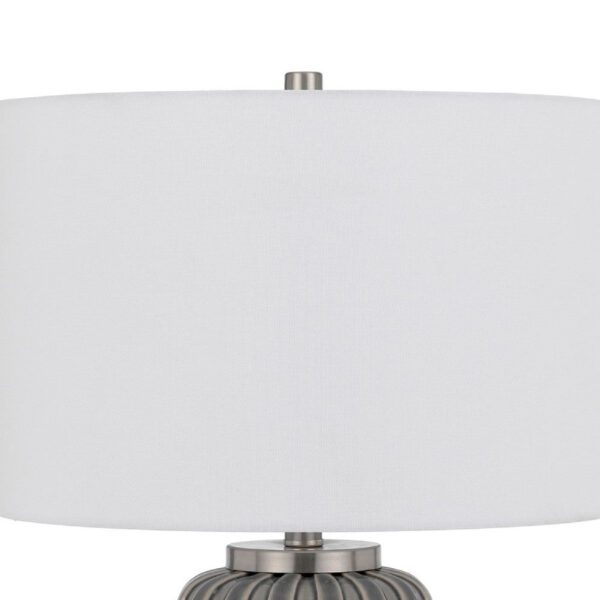 29 Inch Ceramic Curved Table Lamp with Stripes, Dimmer, Gray
