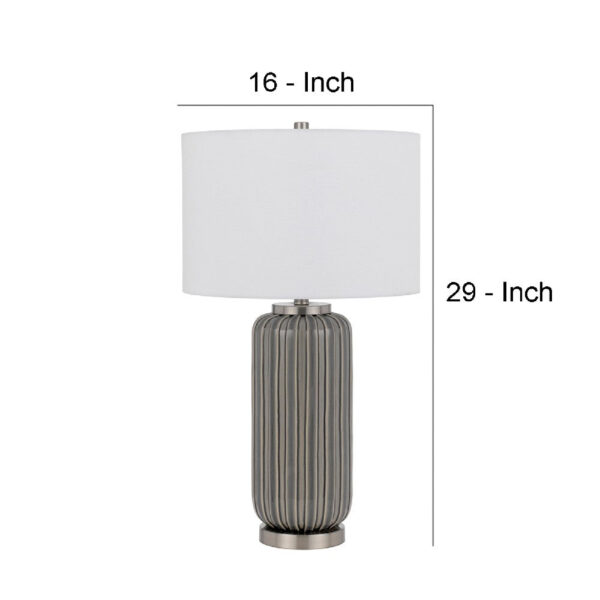29 Inch Ceramic Curved Table Lamp with Stripes, Dimmer, Gray