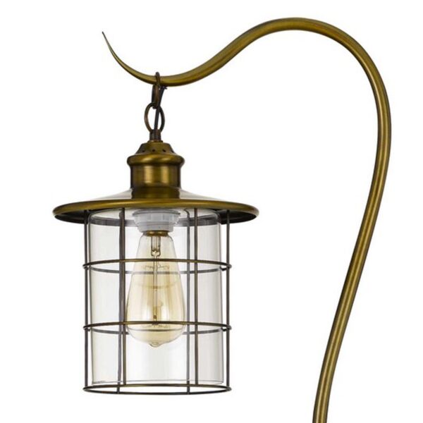 60 Inch Metal Downbridge Design Floor Lamp with Caged Shade, Antique Brass