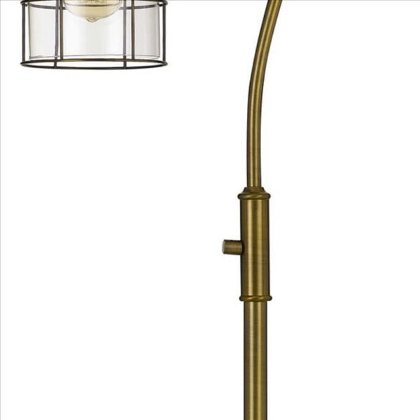 60 Inch Metal Downbridge Design Floor Lamp with Caged Shade, Antique Brass