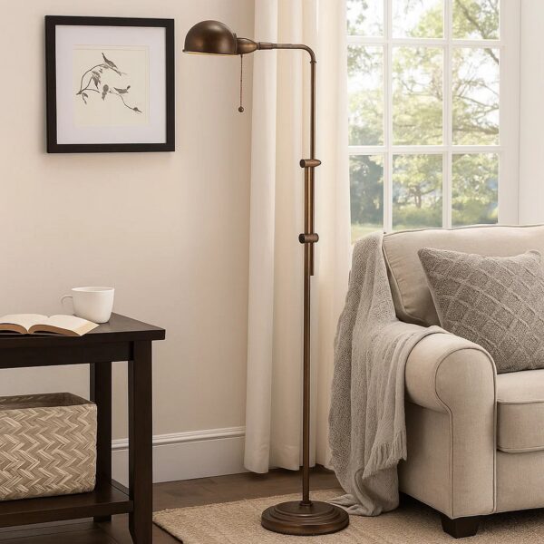 Adjustable Height Metal Pharmacy Lamp with Pull Chain Switch, Bronze