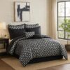 6 Piece Polyester King Comforter Set with Geometric Print, Gray and Black