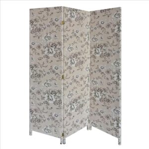 71 Inch 3 Panel Fabric Room Divider with Floral Print, Gray
