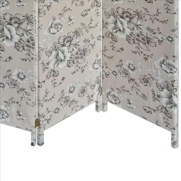 71 Inch 3 Panel Fabric Room Divider with Floral Print, Gray