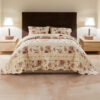 Rosle 3 Piece King Bedspread Set, Floral Print, Scalloped, Cream, Pink