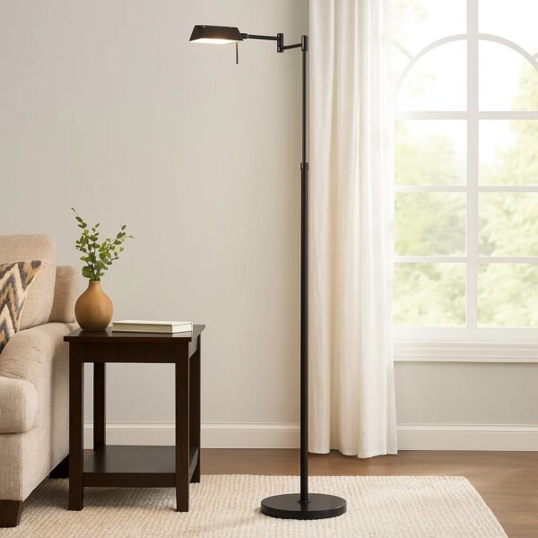 10W LED Adjustable Metal Floor Lamp with Swing Arm, Black