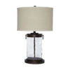 Drum Shade Table Lamp with Glass Insert Base, Bronze