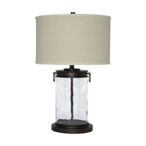 Drum Shade Table Lamp with Glass Insert Base, Bronze