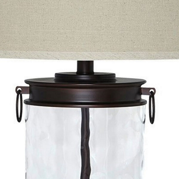 Drum Shade Table Lamp with Glass Insert Base, Bronze