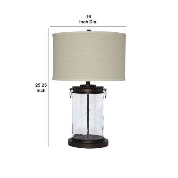 Drum Shade Table Lamp with Glass Insert Base, Bronze