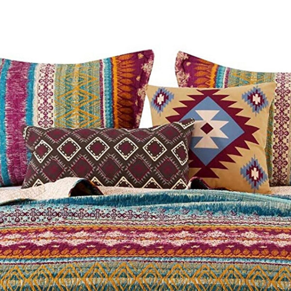 Tribal Print King Quilt Set with Decorative Pillows, Multicolor