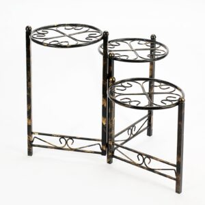 3 Tier Heart Clover Design Round Top Metal Plant Stand, Black