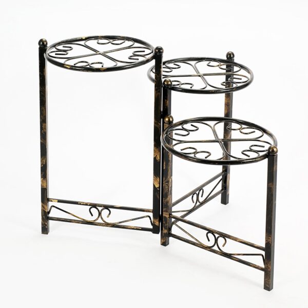 3 Tier Heart Clover Design Round Top Metal Plant Stand, Black