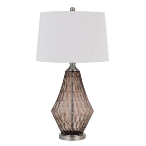 31 Inch Glass Table Lamp with Dimmer, Geometric Base, Brown