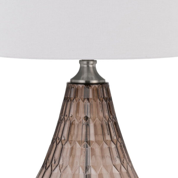 31 Inch Glass Table Lamp with Dimmer, Geometric Base, Brown