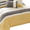 Quatrefoil Print Queen Size 7 Piece Fabric Comforter Set, Yellow and Gray
