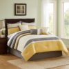Quatrefoil Print Queen Size 7 Piece Fabric Comforter Set, Yellow and Gray