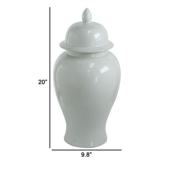 Deva 20 Inch Medium Porcelain Ginger Jar, Classic White Glossy Finish