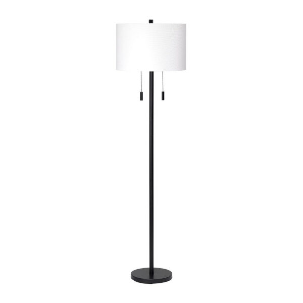 Floor Lamp with Drum Shade and Pull Chain, White and Black