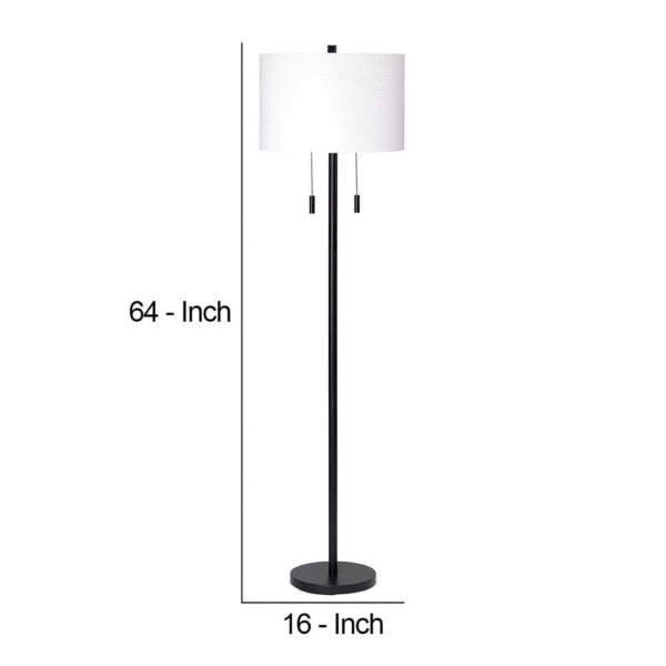 Floor Lamp with Drum Shade and Pull Chain, White and Black