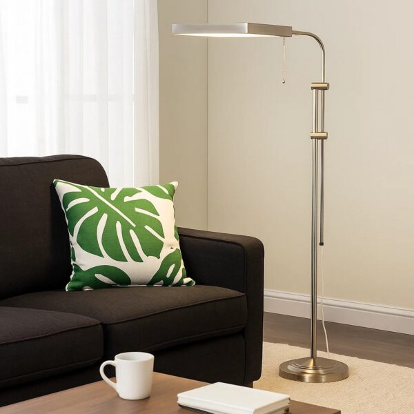 Metal Rectangular Floor Lamp with Adjustable Pole, White