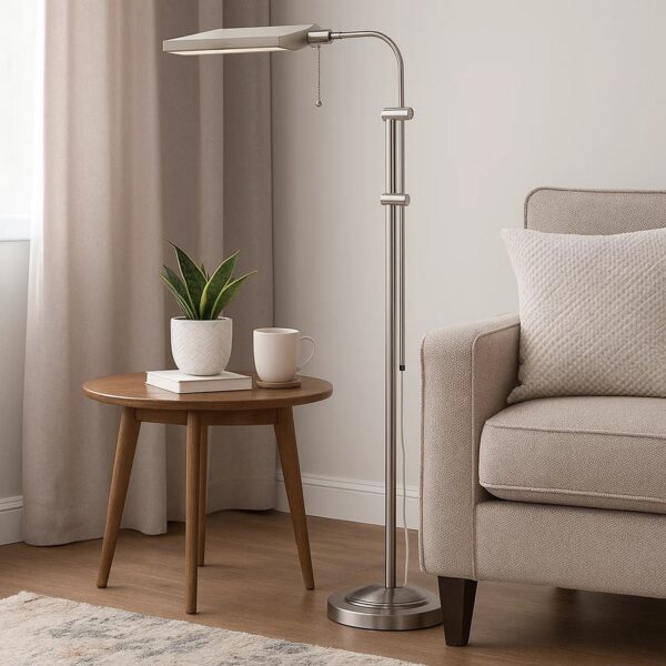 Metal Rectangular Floor Lamp with Adjustable Pole, White
