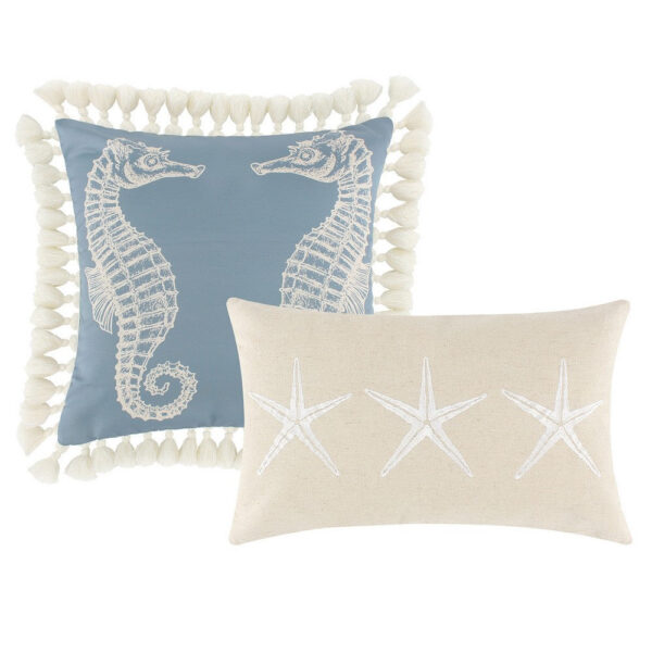 Wade 5 Piece King Quilt Set, Ocean Design, Scalloped Edges, Floral Pattern