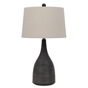 29 Inch Classic Table Lamp, Textured Lined Body, Ceramic, Charcoal Black