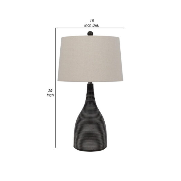 29 Inch Classic Table Lamp, Textured Lined Body, Ceramic, Charcoal Black