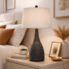29 Inch Classic Table Lamp, Textured Lined Body, Ceramic, Charcoal Black