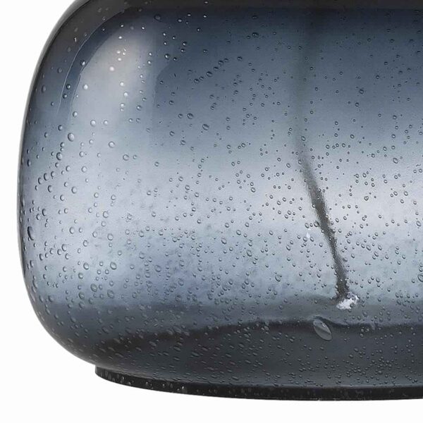 Glass Body Table Lamp with Drum Shade and Bubble Design, Blue and White