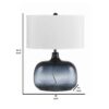 Glass Body Table Lamp with Drum Shade and Bubble Design, Blue and White