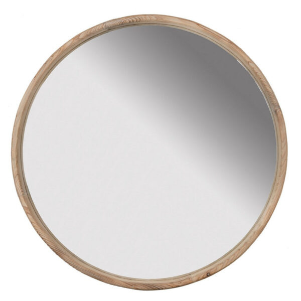 28 Inch Round Wall Mount Accent Mirror, Natural Fir Wood with Subtle Grains