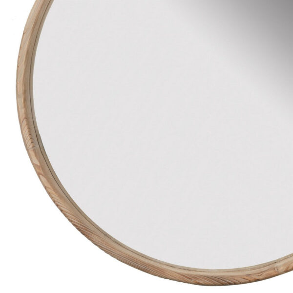 28 Inch Round Wall Mount Accent Mirror, Natural Fir Wood with Subtle Grains