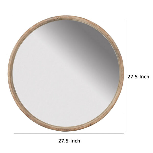 28 Inch Round Wall Mount Accent Mirror, Natural Fir Wood with Subtle Grains