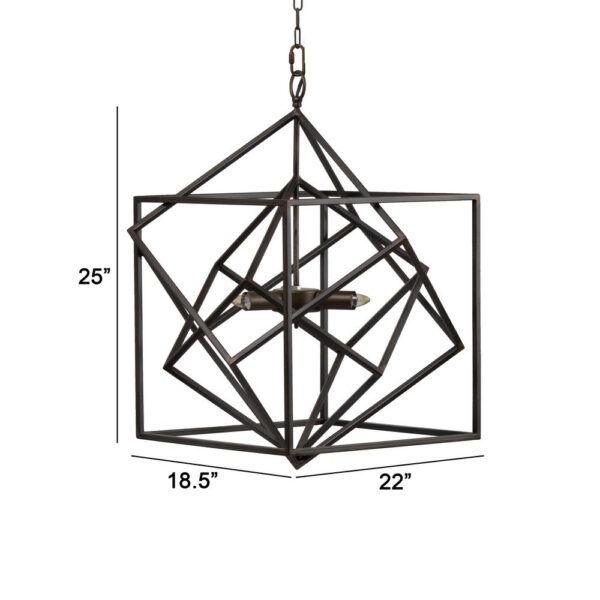 19 Inch 2 Light Chandelier, Geometric Pattern, Iron Frame, Retro, Black