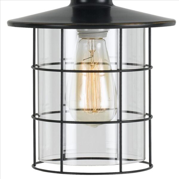 25 Inch Metal Downbridge Design Desk Lamp with Caged Shade, Dark Bronze