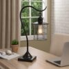 25 Inch Metal Downbridge Design Desk Lamp with Caged Shade, Dark Bronze