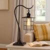 25 Inch Metal Downbridge Design Desk Lamp with Caged Shade, Dark Bronze