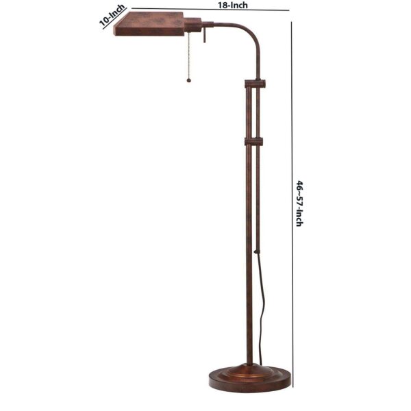 Metal Rectangular Floor Lamp with Adjustable Pole, Bronze