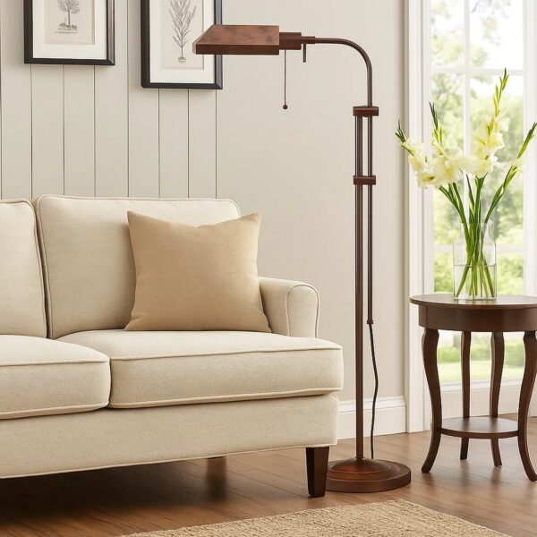 Metal Rectangular Floor Lamp with Adjustable Pole, Bronze