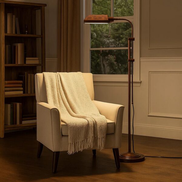 Metal Rectangular Floor Lamp with Adjustable Pole, Bronze