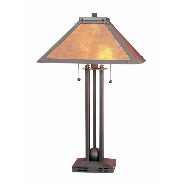 25 Inch Modern Ball Inlay Metal Body Table Lamp, Mica Shade, Bronze