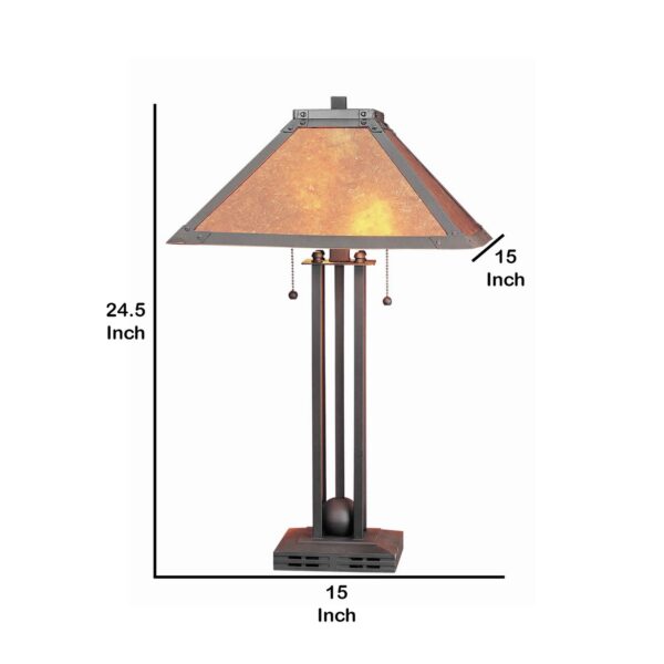 25 Inch Modern Ball Inlay Metal Body Table Lamp, Mica Shade, Bronze