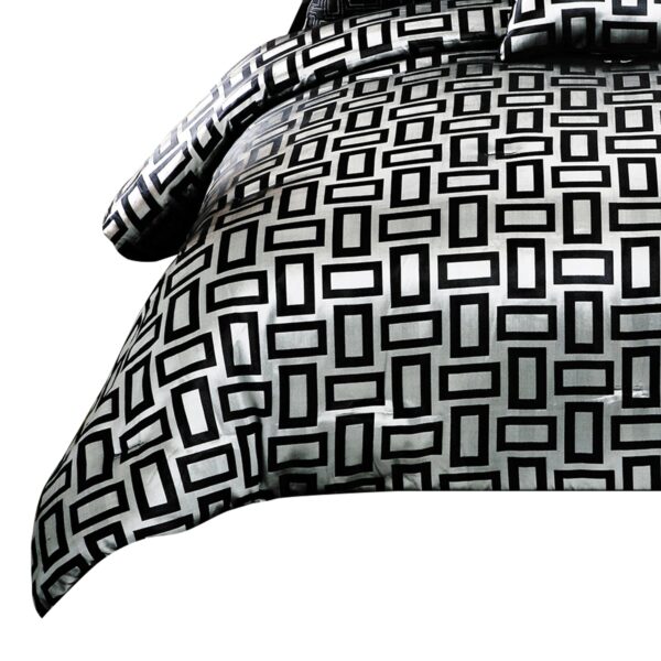6 Piece Polyester Queen Comforter Set with Geometric Print, Gray and Black
