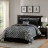 6 Piece Polyester Queen Comforter Set with Geometric Print, Gray and Black
