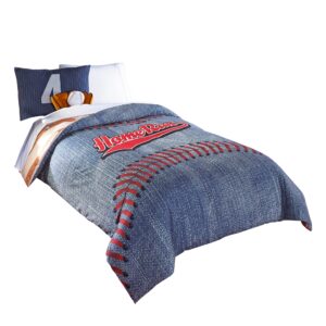 6 Piece Polyester Full Comforter Set with Baseball Inspired Print, Blue