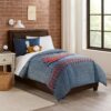6 Piece Polyester Full Comforter Set with Baseball Inspired Print, Blue